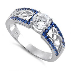 Sterling Silver Celtic Pave Blue CZ Ring