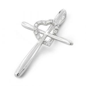 Sterling Silver Cross Heart CZ Pendant