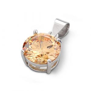 Sterling Silver Dark Champagne Round CZ 10MM Pendant