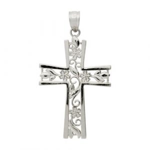 Sterling Silver Floral Cross Pendant