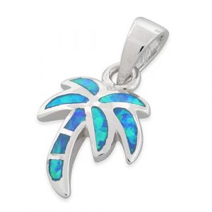 Sterling Silver Lab Opal Small Coconut Palm Tree Pendant