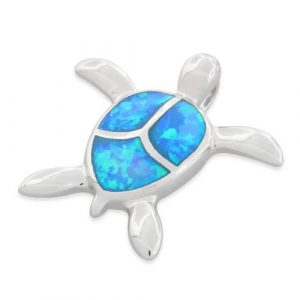 Sterling Silver Lab Opal Turtle Pendant