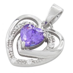 Sterling Silver Precious Heart Amethyst CZ Pendant