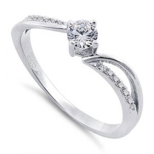 Sterling Silver Round Cut Engagement Clear CZ Ring