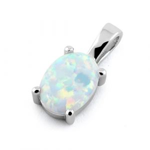 Sterling Silver White Lab Opal Oval Pendant