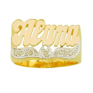 LJ109C Personalized Gold 11MM Size With CZS On Heart Tail Script Letter Name Ring