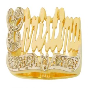 LJ112C Personalized Gold 12MM Large Size With CZS On First Letter And Heart Tail Name Ring