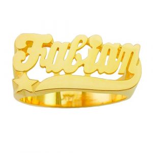 LJ121St Personalized Gold 12MM Large Size Script Letter With Fancy Star Tail Name Ring