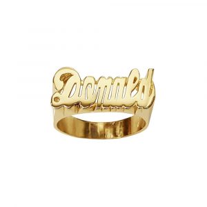 LJ085 Personalized Gold 8MM Medium Size Script Letter No Tail Plain Name Ring