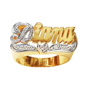 LJ094D Gold 11MM One Diamond Heart Name Ring