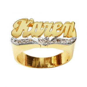 LJ095D Gold 11MM Diamond Heart Tail Name Ring