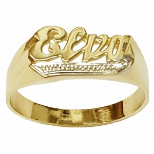 LJ102D Personalized Gold 7MM Baby Size Pave Cut On Straight Tail Name Ring