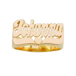LJ106 Personalized Gold (8.5MM) Size Script Letter With Plain Heart Tail Name Ring