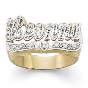 LJ110C Personalized Gold 10MM Size With CZS On Top Heart Tail Name Ring