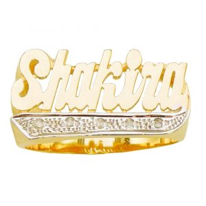 LJ118C Personalized Gold 11MM Size With CZS On Straight Tail Script Letter Name Ring