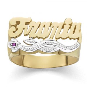 LJ130 Gold 11MM Flower Tail Name Ring