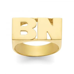 LJ136 Gold 10MM Bold & Simple Two Initial Ring