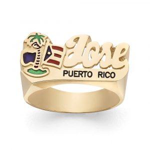 LJ 171 Gold 12 MM Flag Name Ring With Palm Tree