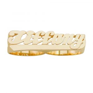 LJ182M Personalized Gold 10MM Medium Size Straight Tail Two Finger Name Ring