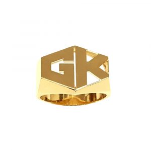 LJ188 Gold 12MM Hexagonal Two Initial Ring