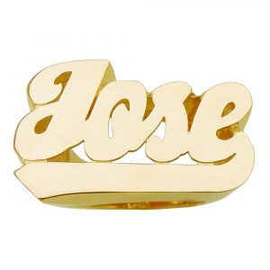 LJ191 Personalized Gold 7MM High Top Large Size With Plain Script Letter Name Ring